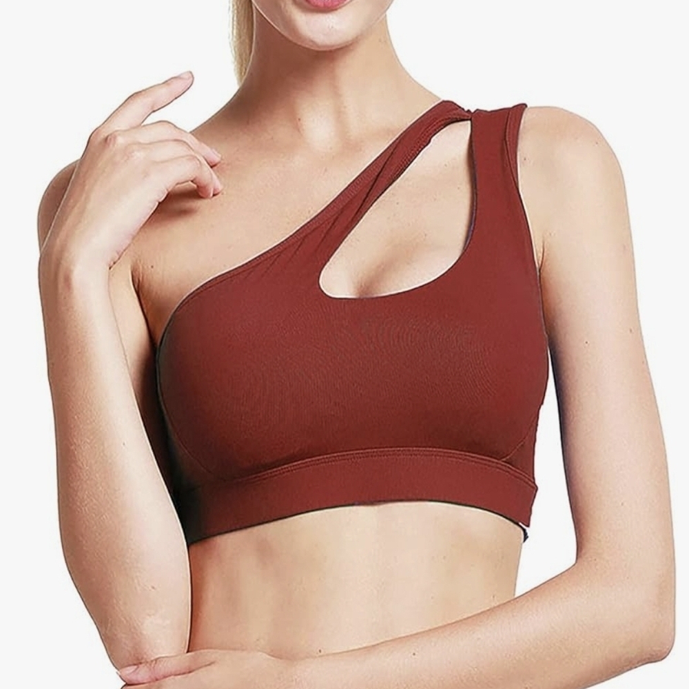 Elegant One-Shoulder Sports Bra - Deep Brown